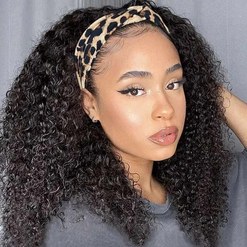 Jerry Curly Human Hair Headband Wig For Black Women 200% Density Glueless Malaysia Remy Kinky Curl Full Machine Made Human Wigs