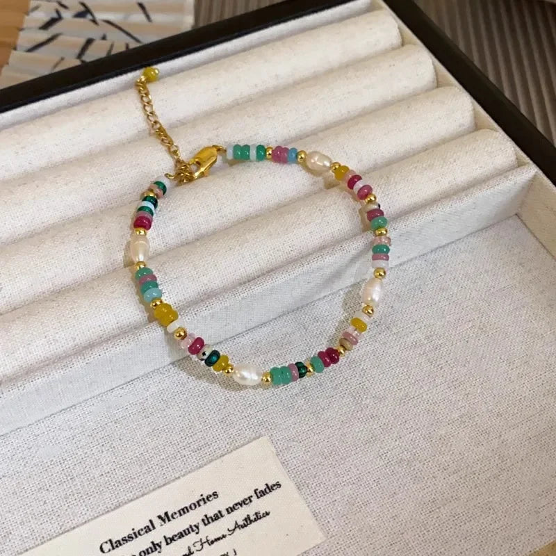 Natural Pearls Necklaces Bracelets Set Women Girls Black Crystal Agate Lazurite Zircon Collarbone Chain Necklace Jewelry Gift
