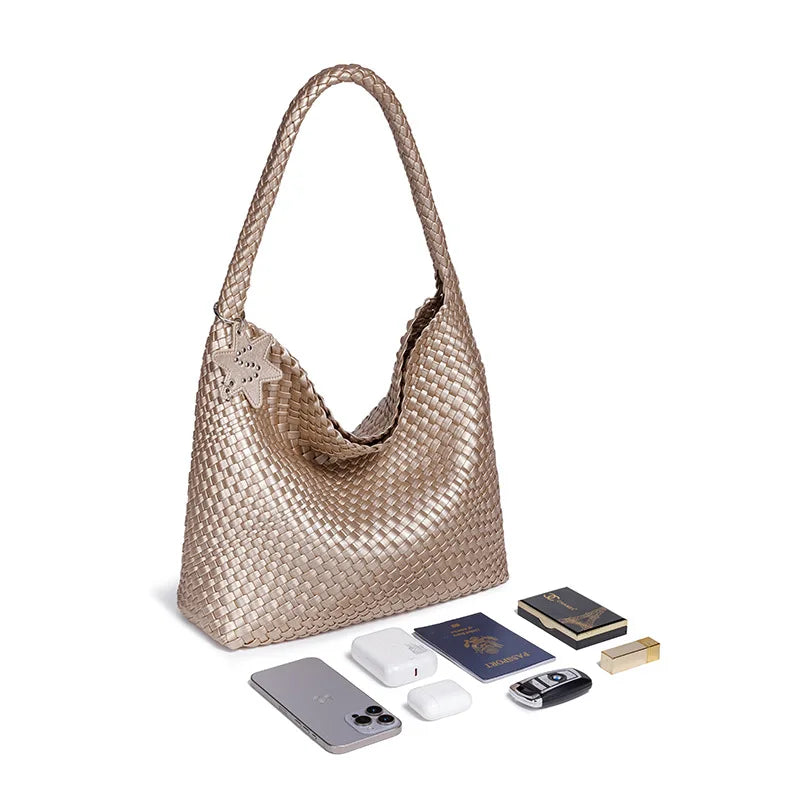 Handwoven Hybrid Tote Bucket Bag Luxury Shoulder Bag for Women, Premium Top Handle & Underarm Carry Purse