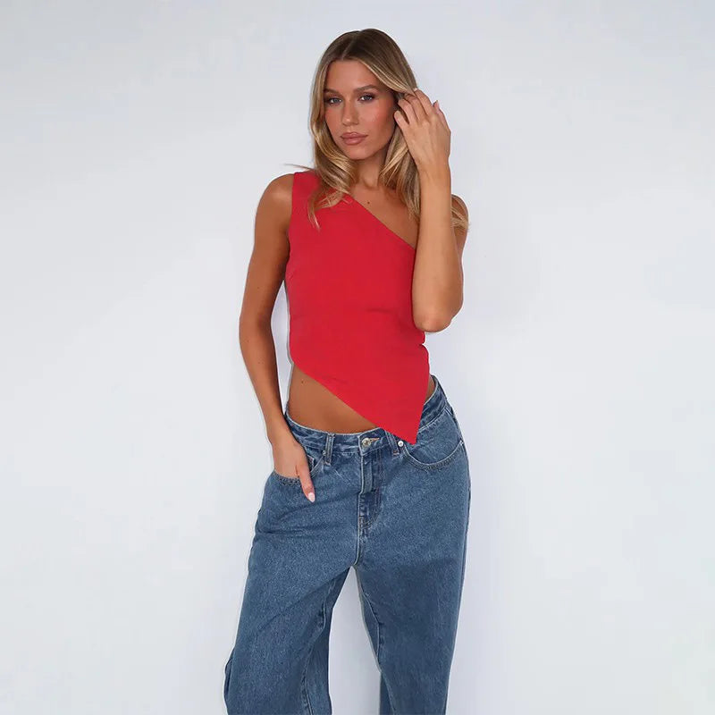 Inclined Shoulder Halter Top Asymmetrical Crop Tops Bandage Y2k Clothes Backless Hot Tops For Women Streetwear Tie Back Corset