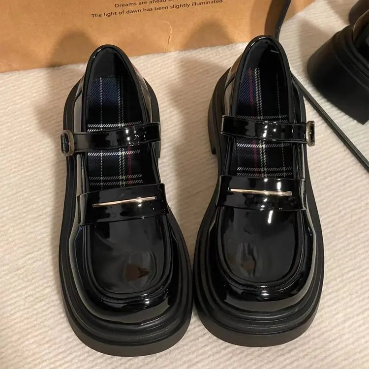 Wome's Shoes Low Heels Fashion Platform Women Pumps Solid Colors Mary Jane Shoes British Style Leather Shoes