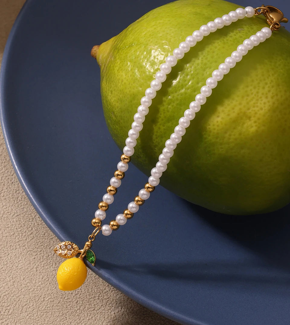 Handmade Beaded Necklace Matching Bracelet Earrings With Lemon Pendant Charms Shell Beads Necklaces Bracelets Earring For Women