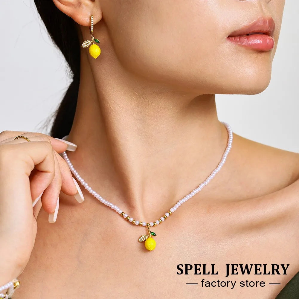 Handmade Beaded Necklace Matching Bracelet Earrings With Lemon Pendant Charms Shell Beads Necklaces Bracelets Earring For Women
