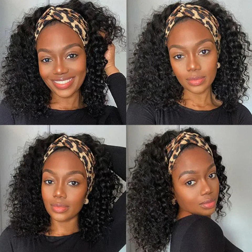 Jerry Curly Human Hair Headband Wig For Black Women 200% Density Glueless Malaysia Remy Kinky Curl Full Machine Made Human Wigs