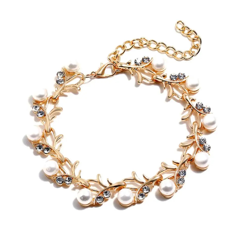 Necklace Earrings Gift Elegant Rhinestone Faux Pearl Bracelet Bridal Jewelry Gift