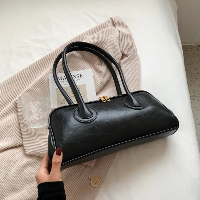 Classic Leather Handbag, Retro Simple Shoulder Underarm Bag, Elegant Stylish Baguette Tote Bag for Women Everyday Collocation