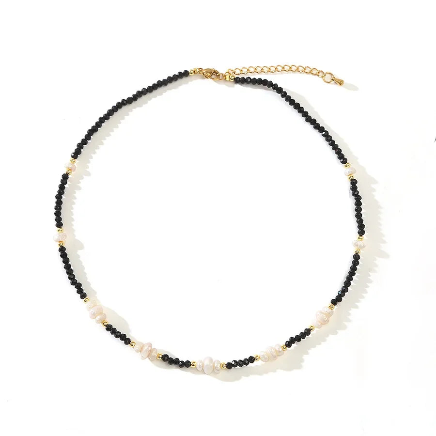 Natural Pearls Necklaces Bracelets Set Women Girls Black Crystal Agate Lazurite Zircon Collarbone Chain Necklace Jewelry Gift