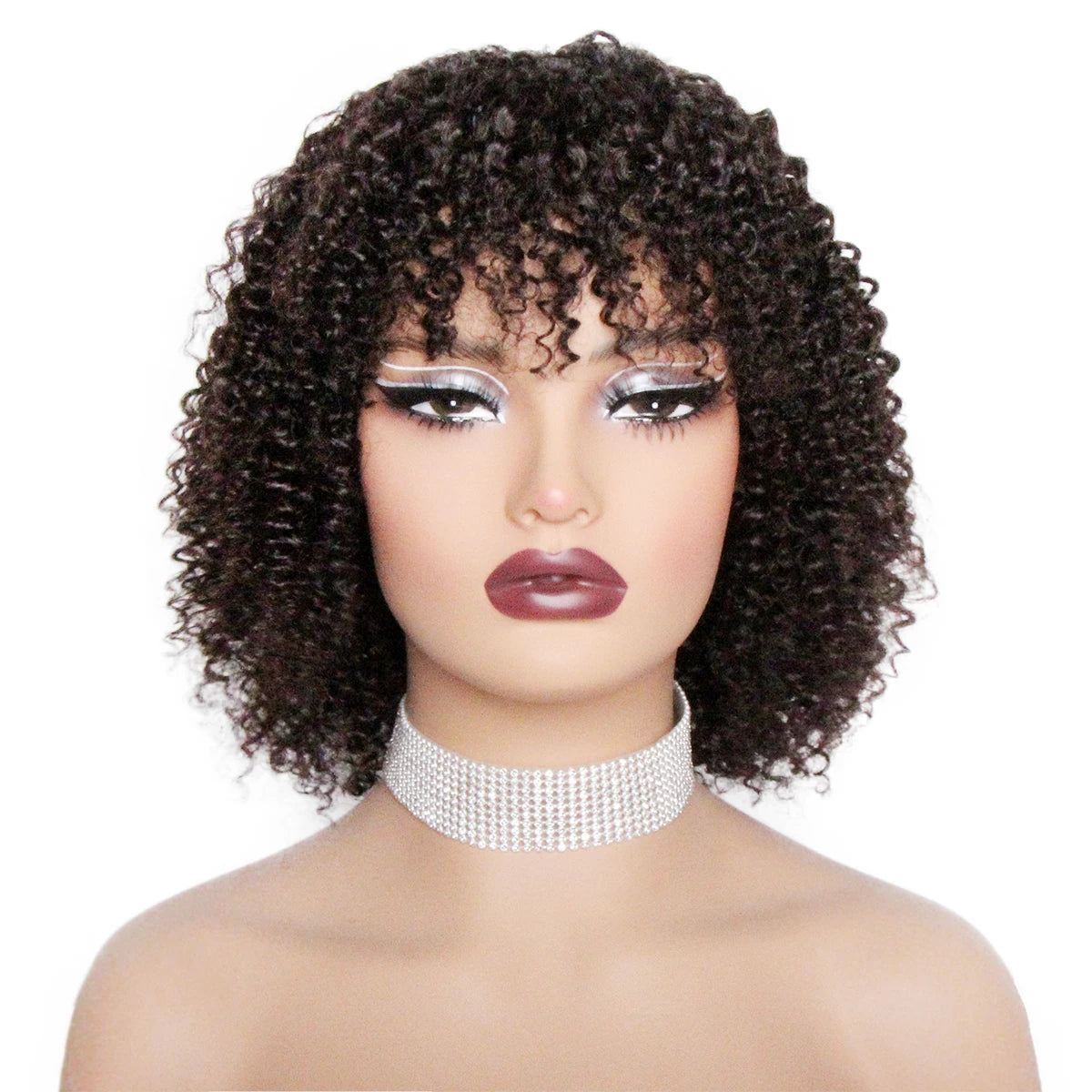 Human Hair Curly Wig With Bangs Natural Brazilian Hair Wigs For Women Short Curly Bob Wigs With Fringe 180% D Full Machine Wigs