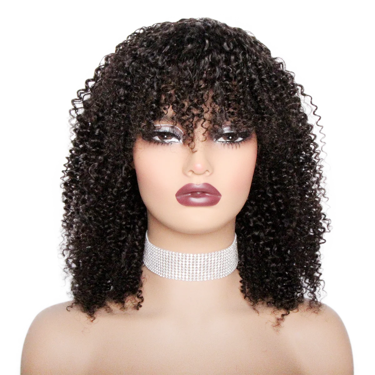 Human Hair Curly Wig With Bangs Natural Brazilian Hair Wigs For Women Short Curly Bob Wigs With Fringe 180% D Full Machine Wigs