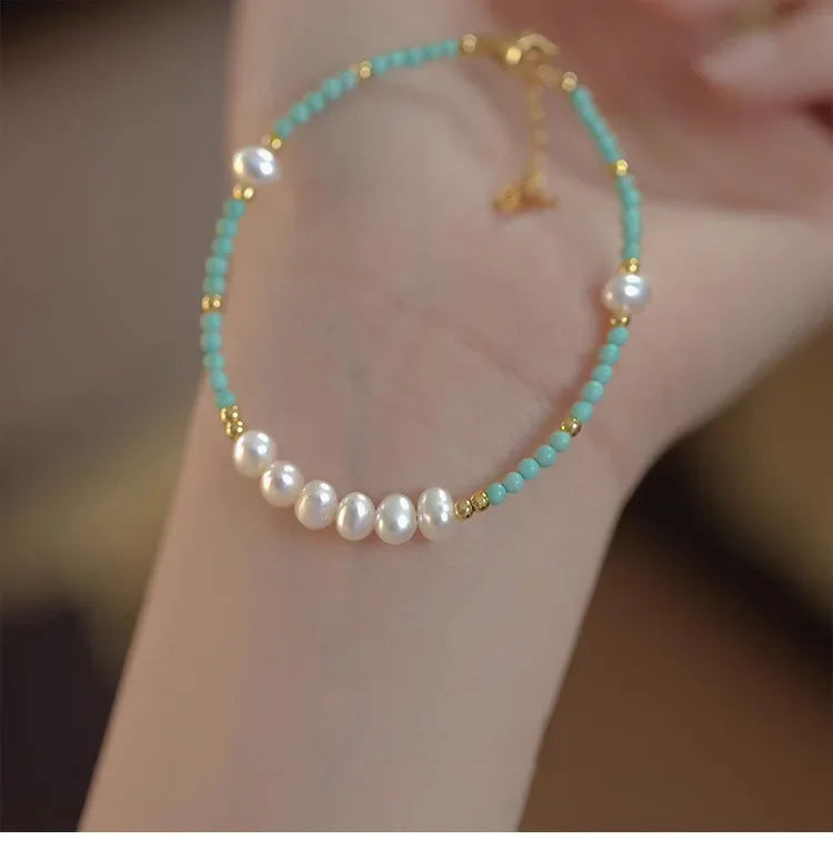 Natural Pearls Necklaces Bracelets Set Women Girls Black Crystal Agate Lazurite Zircon Collarbone Chain Necklace Jewelry Gift