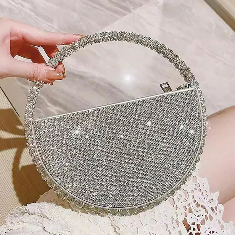 Ladies' fashionable handbag hand-held bag, with a simple and exquisite circular design that sparkles and is delicate for women.
