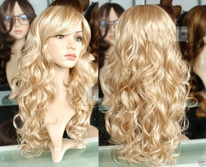 Long Curly Women Ladies Party Natrual Blonde 65 Cm Synthetic Hair Wigs