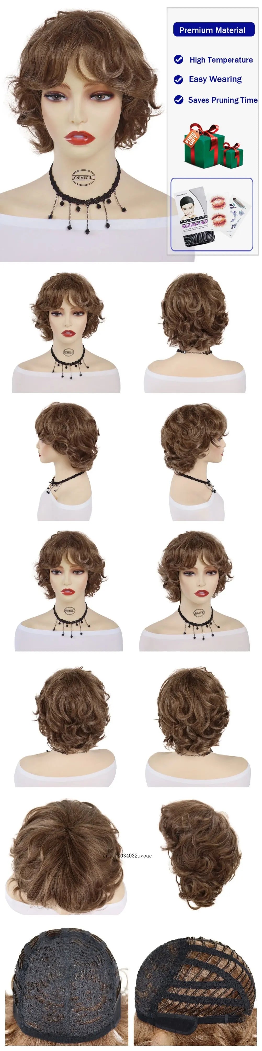 Brown Curly Wig with Bangs Synthetic Short Wigs for Women Korean Hairstyle Witty Cute Ladies Hair Daily Cosplay Halloween Party