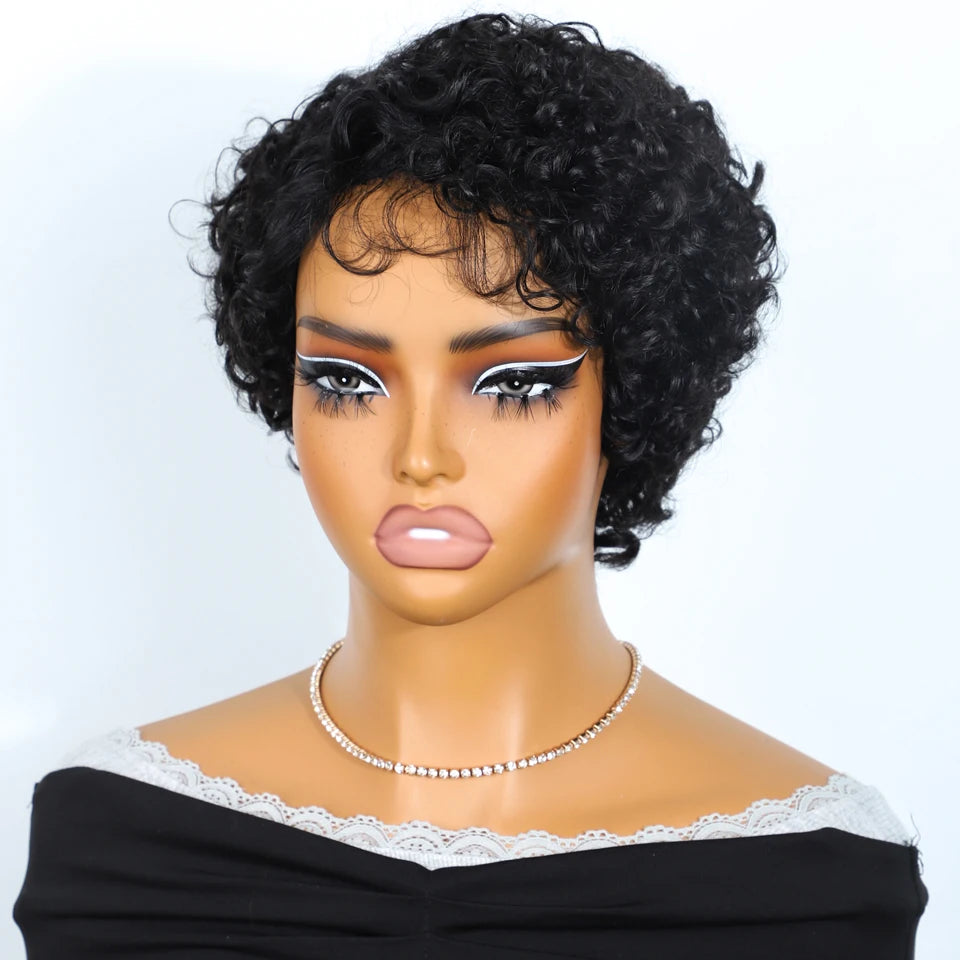 Jerry Curly Short Pixie Lace Front Human Hair Wigs for Women HD Lace Wigs Human Hair Multi Parting Water Wave Lace Front Wig