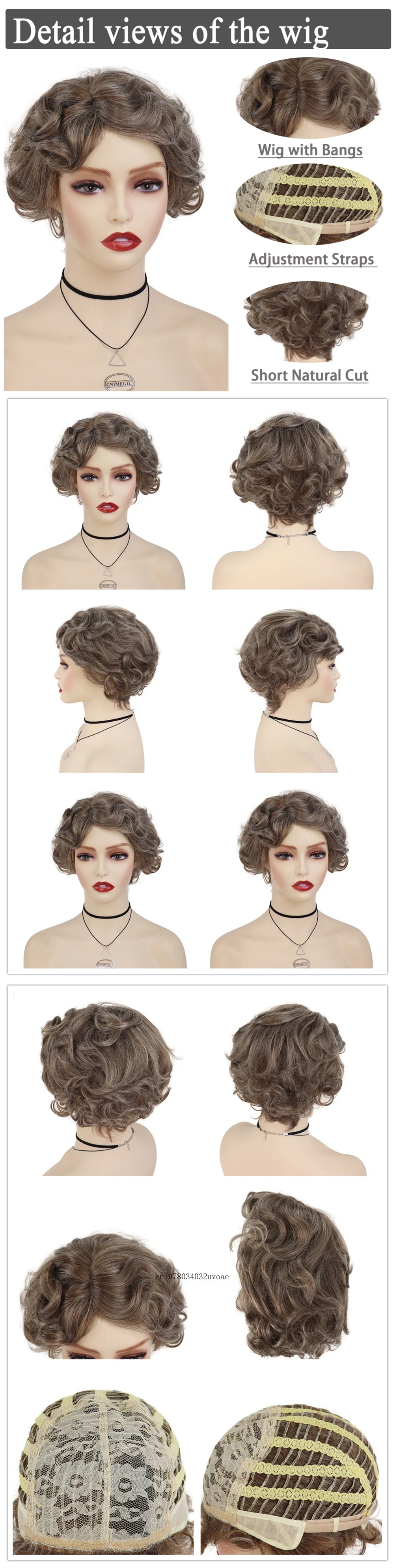 Brown Curly Wig with Bangs Synthetic Short Wigs for Women Korean Hairstyle Witty Cute Ladies Hair Daily Cosplay Halloween Party