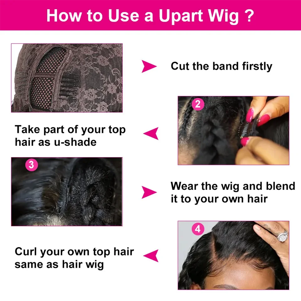 Deep Curly U Part Wig Human Hair 180 Density Wig Kinky Curly Quick & Easy Install Wigs For Women Real Scalp Human Hair Wigs