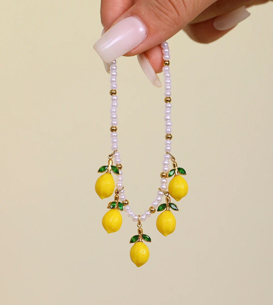 Handmade Beaded Necklace Matching Bracelet Earrings With Lemon Pendant Charms Shell Beads Necklaces Bracelets Earring For Women