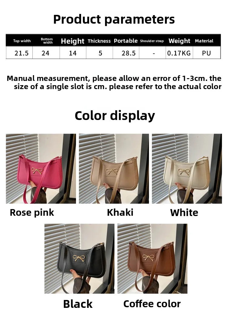 Chic Handbag Shoulder Bag for Women Elegant Underarm Purse with Golden-Tone Bow Detail, PU Material, Perfect for Everyday Use