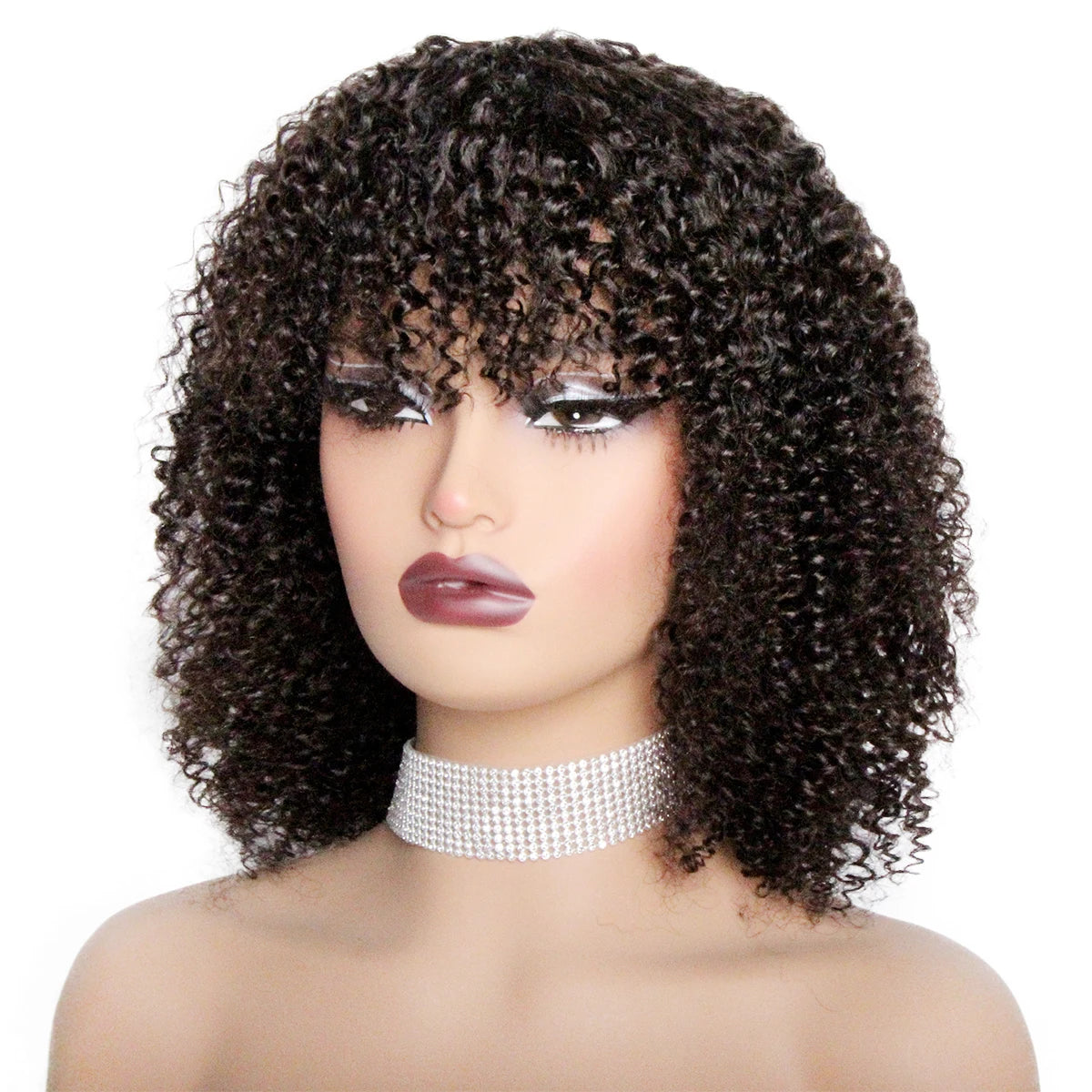 Human Hair Curly Wig With Bangs Natural Brazilian Hair Wigs For Women Short Curly Bob Wigs With Fringe 180% D Full Machine Wigs