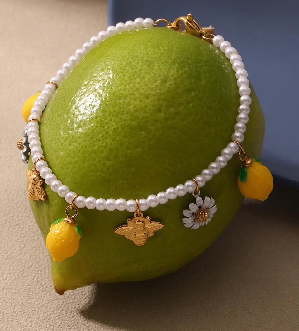 Handmade Beaded Necklace Matching Bracelet Earrings With Lemon Pendant Charms Shell Beads Necklaces Bracelets Earring For Women