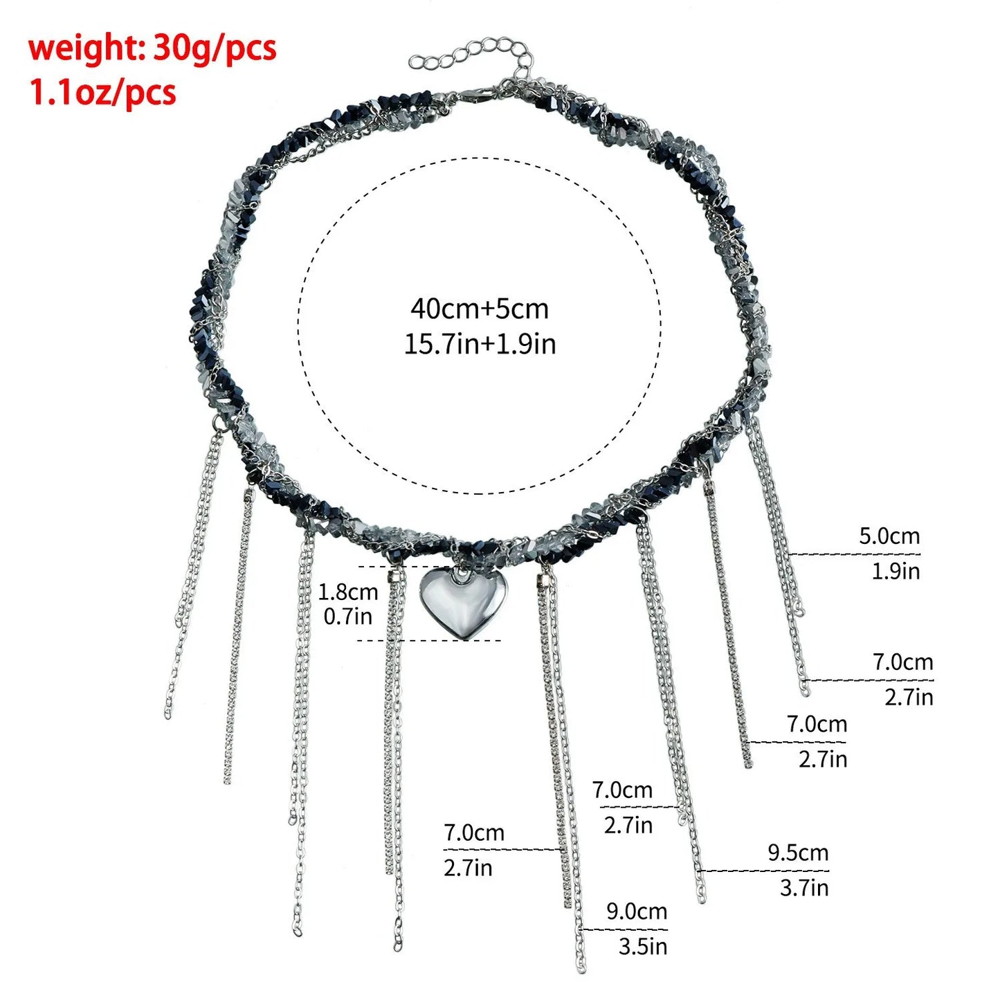New Heart Beaded Necklace Bracelet Ring Women Boho Crystal Class Gravel Clavicle Chain Cool Y2K Choker Exquisite Fashion Jewelry