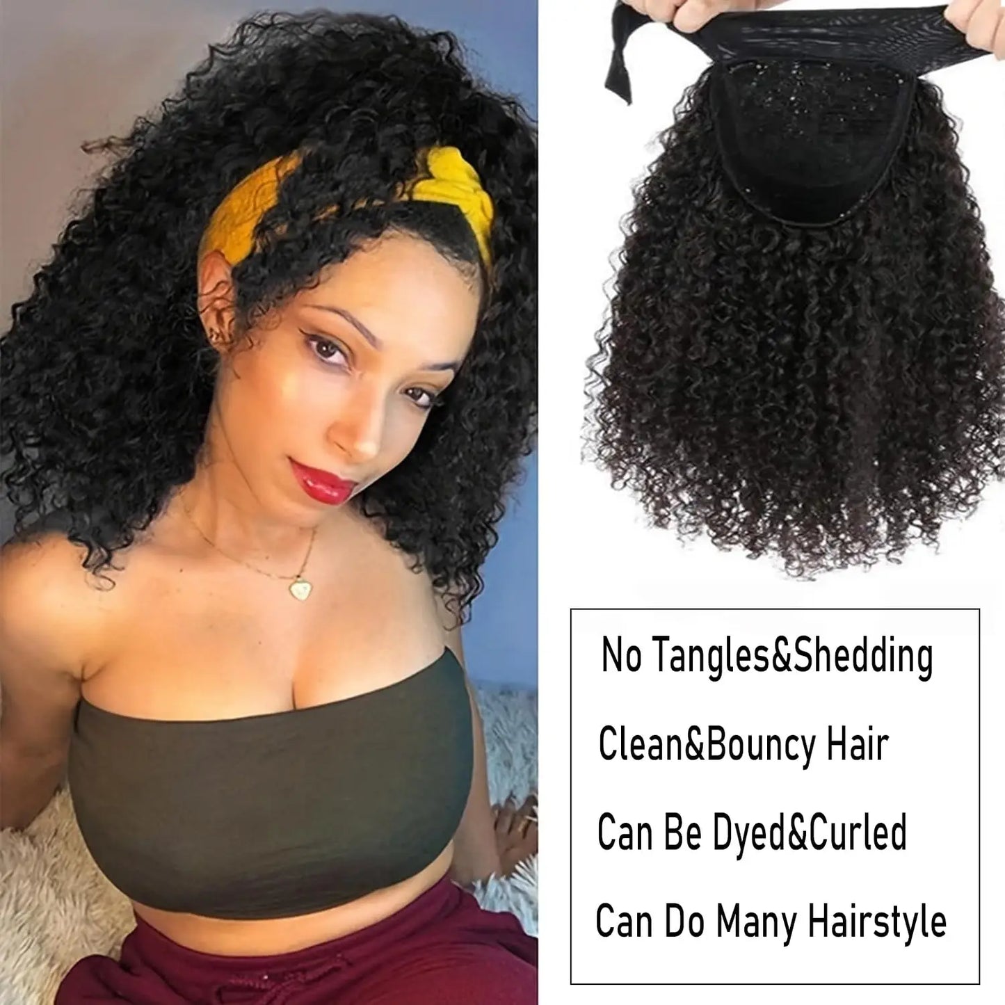 YAVIDA Curly Headband Wig Human Hair 10-24 Curly Hair Headband Wig Indian Virgin Machine Made Human Hair Wigs With Headband