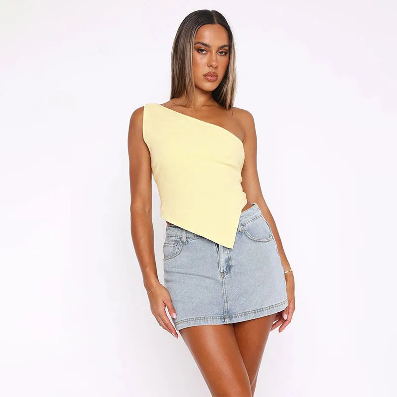 Inclined Shoulder Halter Top Asymmetrical Crop Tops Bandage Y2k Clothes Backless Hot Tops For Women Streetwear Tie Back Corset