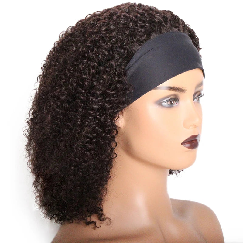 Human Hair Headband Wig Short Curly Human Hair Wigs Full Machine Made Indian Remy Human Hair Wigs For Black Women 180% Density