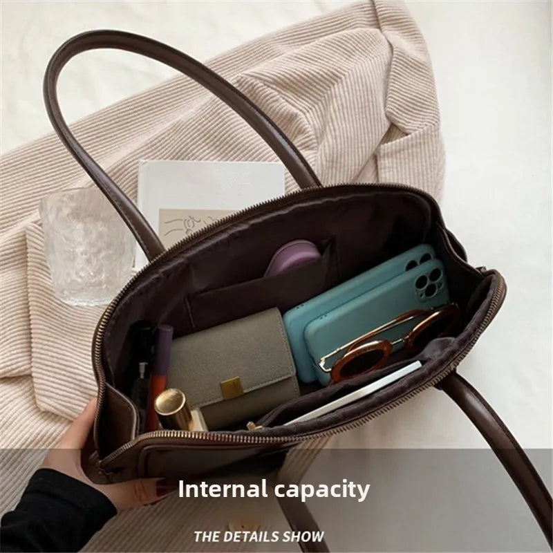 Classic Leather Handbag, Retro Simple Shoulder Underarm Bag, Elegant Stylish Baguette Tote Bag for Women Everyday Collocation