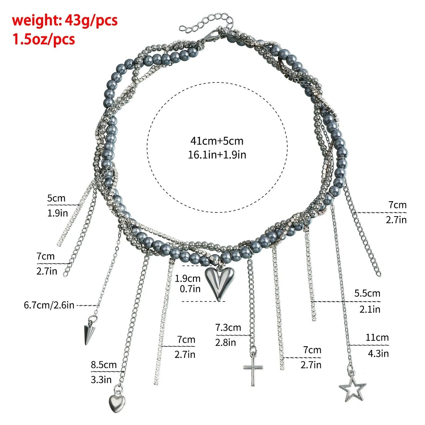New Heart Beaded Necklace Bracelet Ring Women Boho Crystal Class Gravel Clavicle Chain Cool Y2K Choker Exquisite Fashion Jewelry