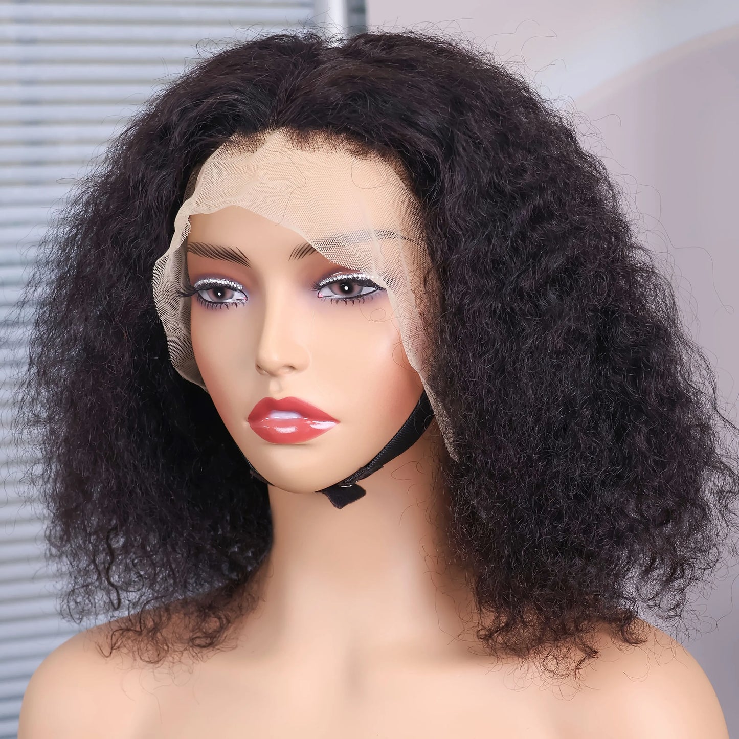 Deep Curly Short Bob Wig 13x4 Transparent Lace Frontal 200 Density Natural Black Water Wave Brazilian Human Hair Wigs for Women
