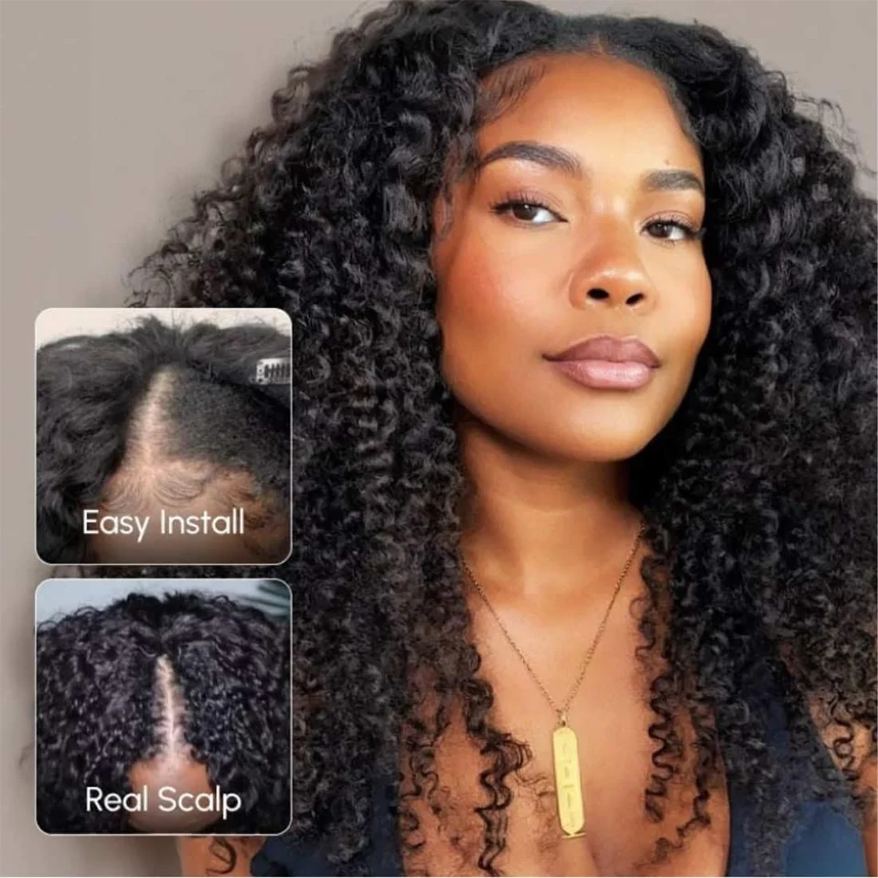 Deep Curly U Part Wig Human Hair 180 Density Wig Kinky Curly Quick & Easy Install Wigs For Women Real Scalp Human Hair Wigs