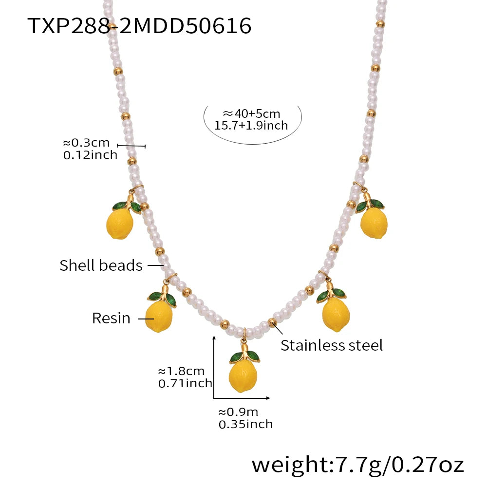 Handmade Beaded Necklace Matching Bracelet Earrings With Lemon Pendant Charms Shell Beads Necklaces Bracelets Earring For Women