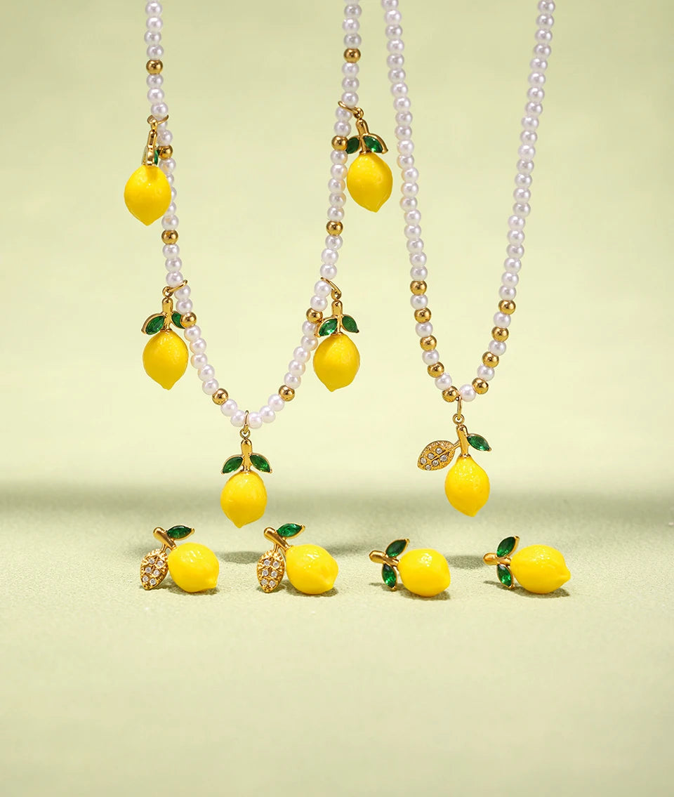 Handmade Beaded Necklace Matching Bracelet Earrings With Lemon Pendant Charms Shell Beads Necklaces Bracelets Earring For Women