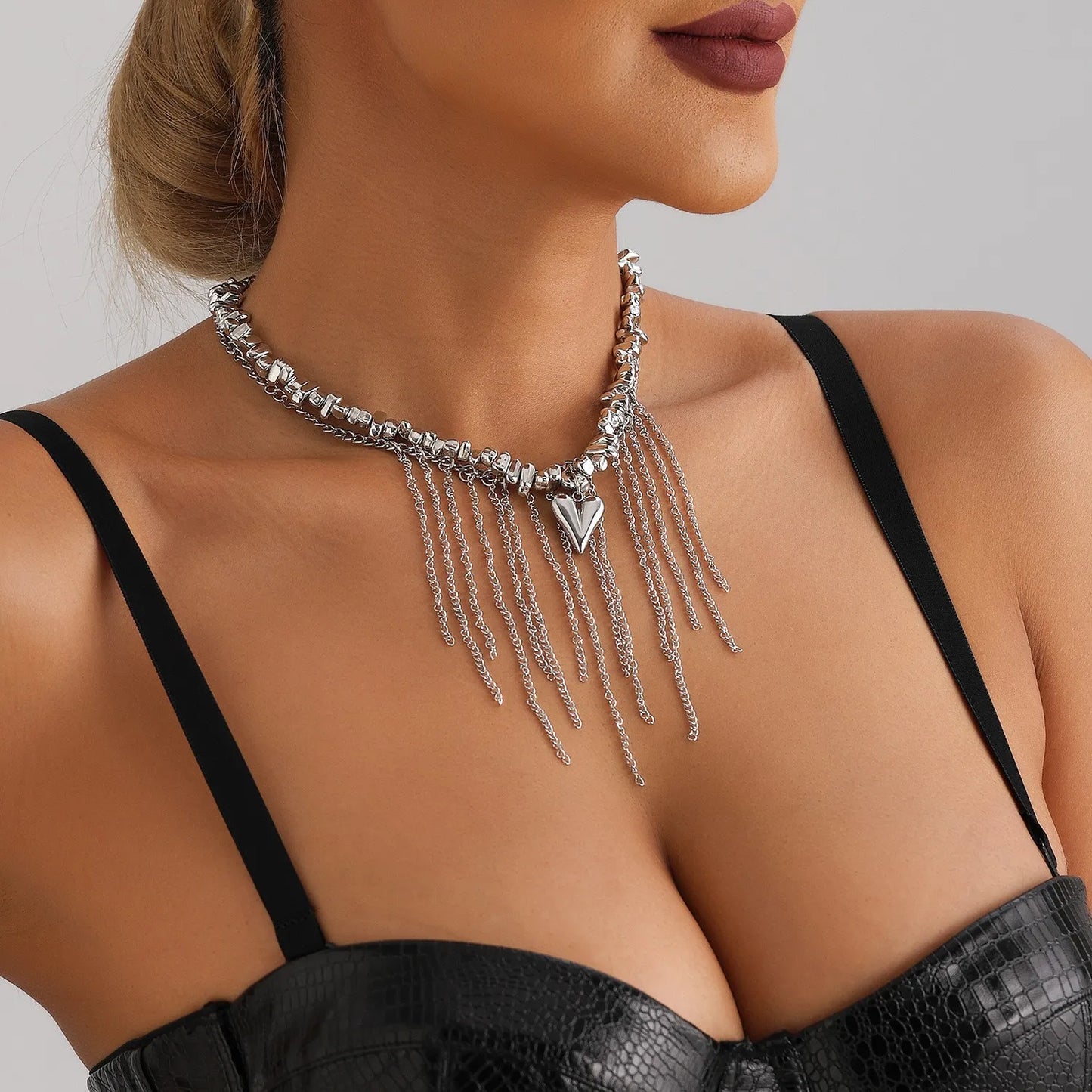 New Heart Beaded Necklace Bracelet Ring Women Boho Crystal Class Gravel Clavicle Chain Cool Y2K Choker Exquisite Fashion Jewelry
