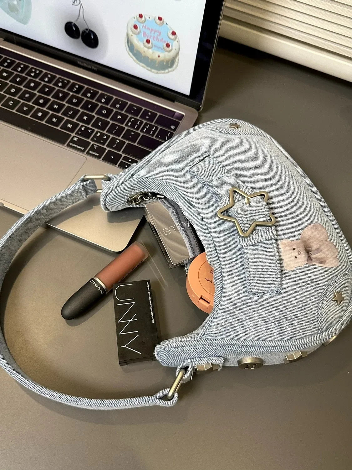 Handbag, women's small bag, mobile phone bag new high-end feeling, autumn retro denim star girl shoulder bag niche hand bag