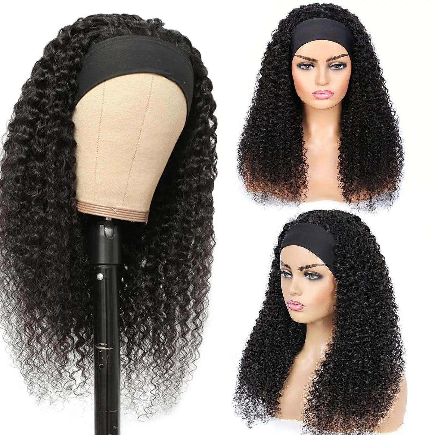 YAVIDA Curly Headband Wig Human Hair 10-24 Curly Hair Headband Wig Indian Virgin Machine Made Human Hair Wigs With Headband