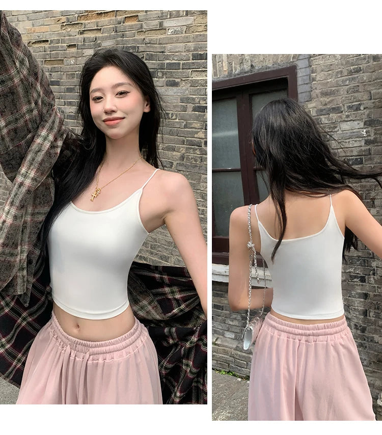 Sweet Hot Tops Camisole Chic Tank Top Inner Women Summer Sleeveless Spice Girl Wear Bottom Breasted Beauty Back