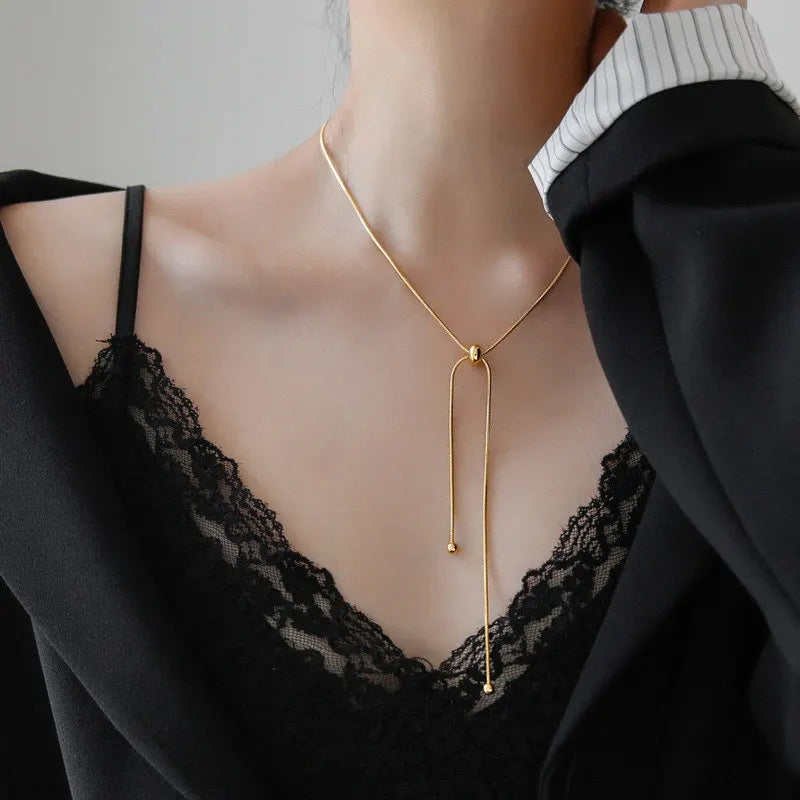 Simple Long Tassel Chain Necklace for Women Trendy Adjustable Choker Necklace 2024 Fashion Jewelry Chain On The Neck Girls Gifts