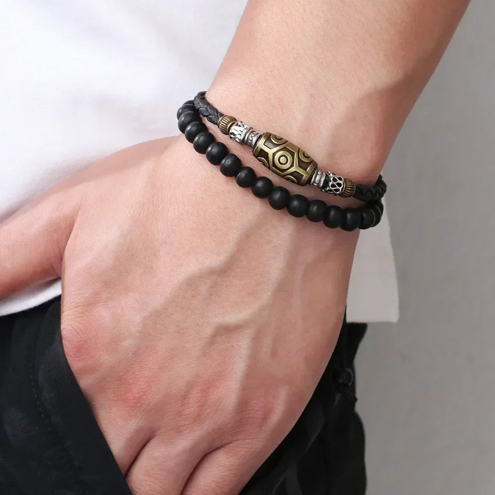 Men's vintage personality braided wax rope antique necklaces and bracelets
