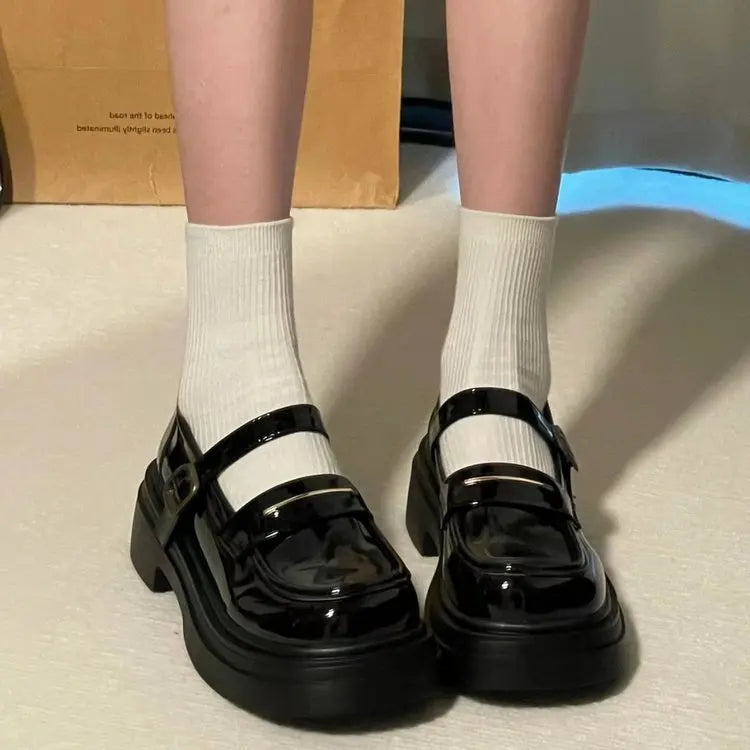 Wome's Shoes Low Heels Fashion Platform Women Pumps Solid Colors Mary Jane Shoes British Style Leather Shoes