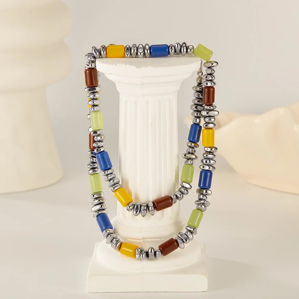 Necklaces and Bracelet Set for Women Beautiful Colorful Hand Chains Fashion Jewelry Stainless Steel Gold Color