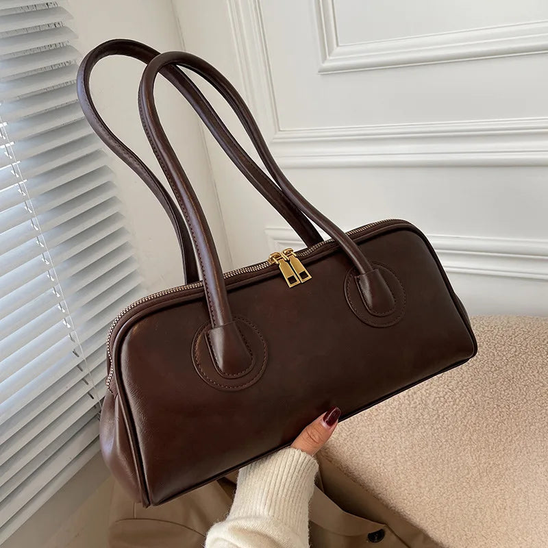 Classic Leather Handbag, Retro Simple Shoulder Underarm Bag, Elegant Stylish Baguette Tote Bag for Women Everyday Collocation