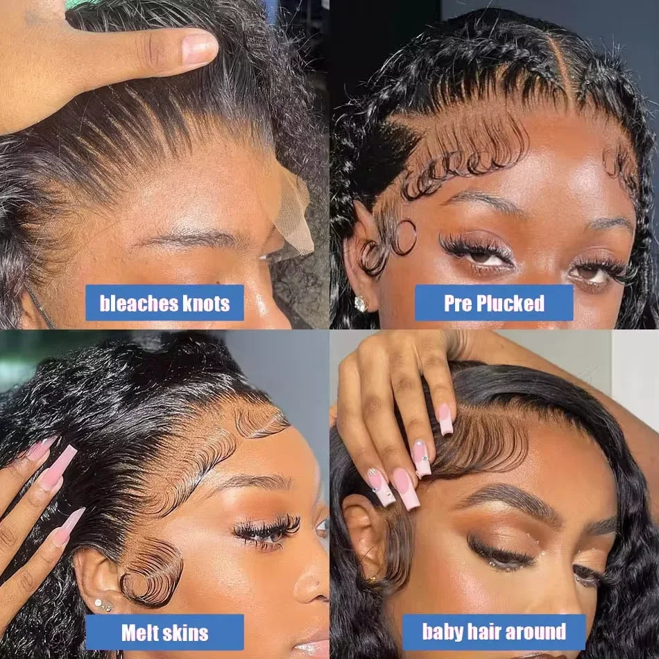 Brazilian 100% Human Deep Curly Bob Hair Wigs Natural Black Color Deep Wave HD Lace Front Part 13x4 Transparent Lace Wigs
