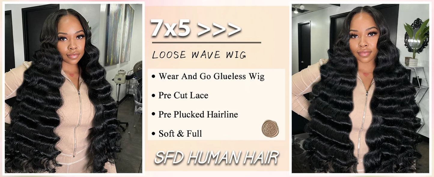 Glueless Wigs Human Hair Pre Plucked Pre Cut Loose Deep Wave Wig Lace Lace Big Wave Long Curly Hair Synthetic Headband