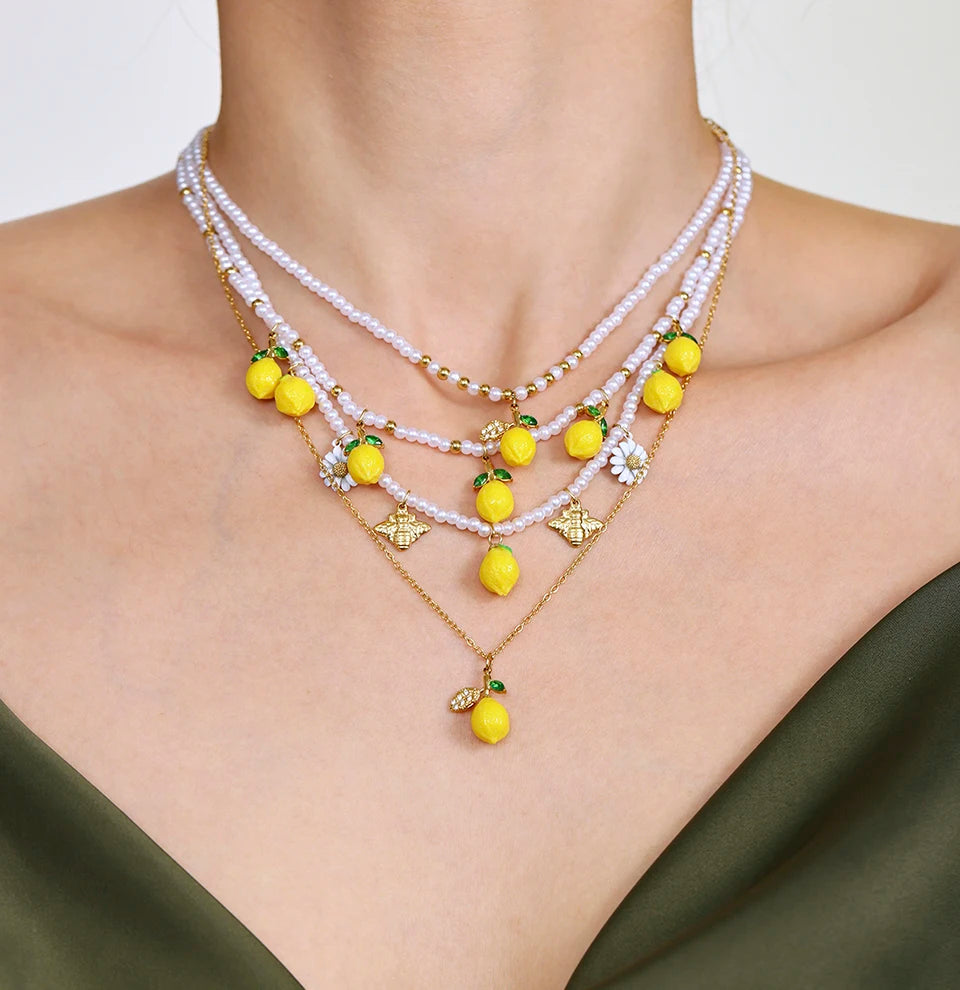 Handmade Beaded Necklace Matching Bracelet Earrings With Lemon Pendant Charms Shell Beads Necklaces Bracelets Earring For Women
