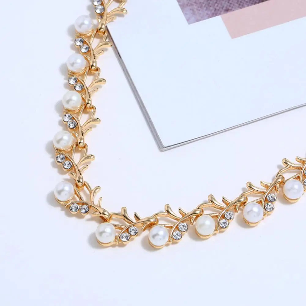 Necklace Earrings Gift Elegant Rhinestone Faux Pearl Bracelet Bridal Jewelry Gift