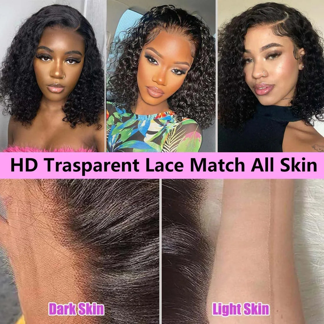 Deep Wave HD Human Hair Wigs Pre Plucked 200% Density Curly Bob Wig 100% human hair Bob Wigs For Black Women Human Hair Wigs