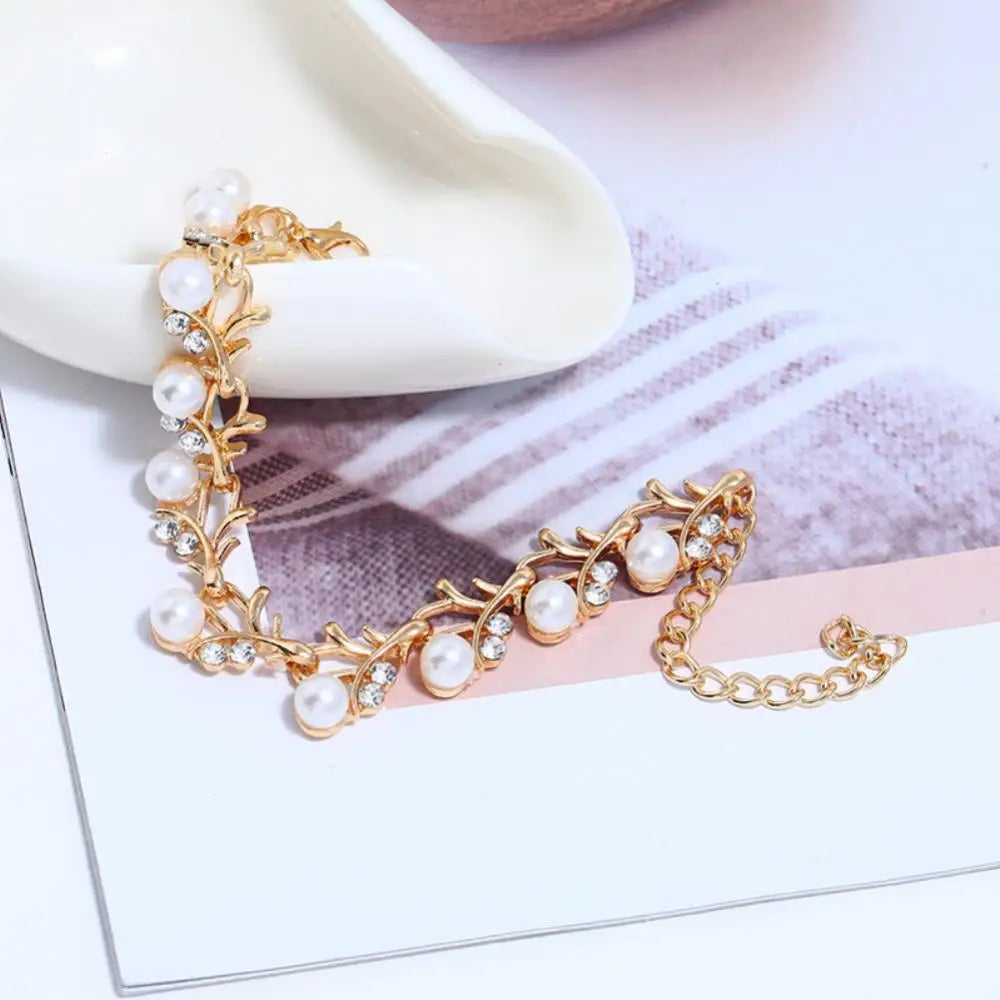 Necklace Earrings Gift Elegant Rhinestone Faux Pearl Bracelet Bridal Jewelry Gift