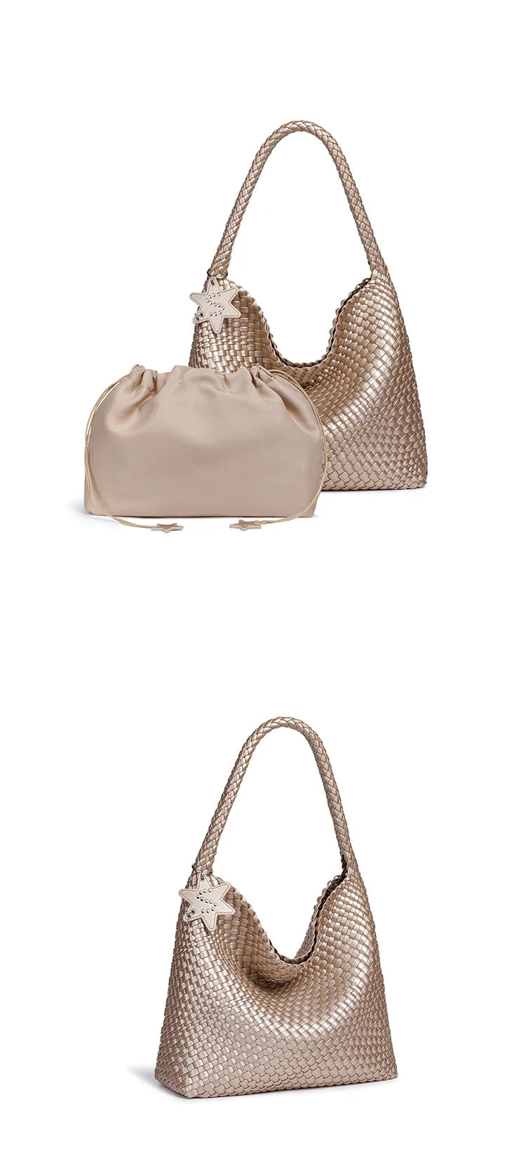 Handwoven Hybrid Tote Bucket Bag Luxury Shoulder Bag for Women, Premium Top Handle & Underarm Carry Purse